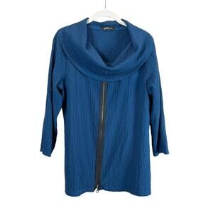 Yushi Cowl Neck Swing Crinkle Tunic Blue Women's S